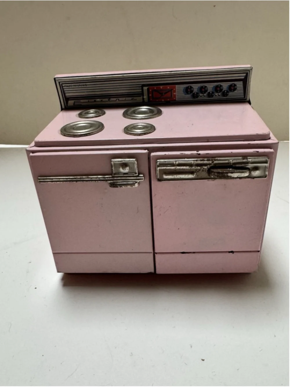 Vintage 1950s Japan Pink Metal Or Tin Doll Stove Oven MCM